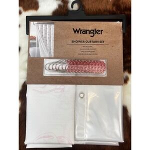 Wrangler Shower Curtain Set Pink Cowboy Boots Hats White Western 14pc 72x72 NEW